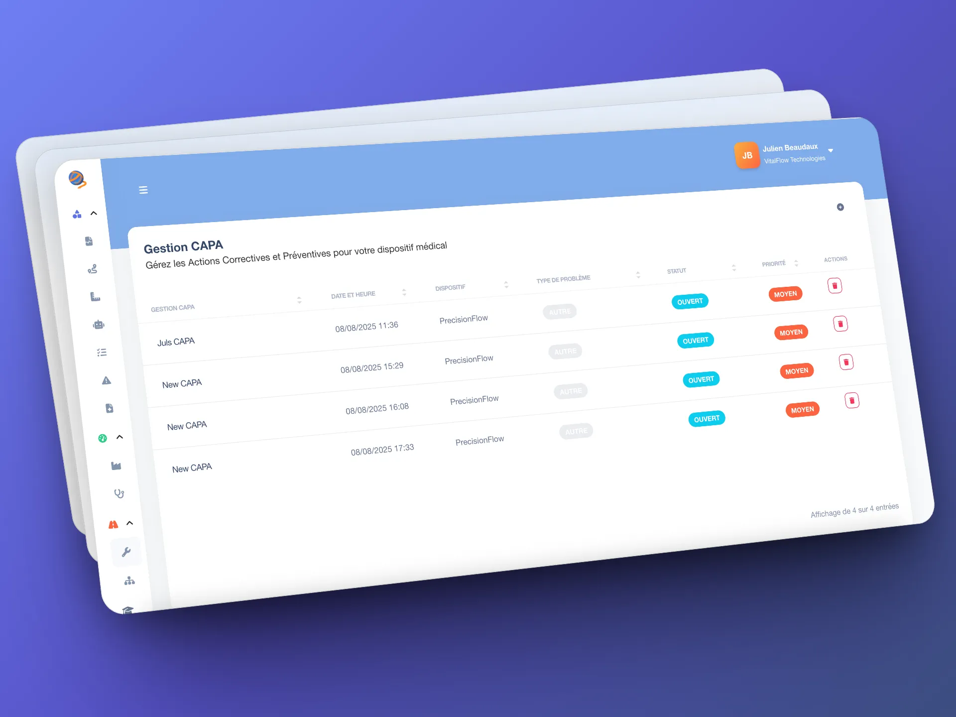 Gordios dashboard showing a audit analysis result, with identified non-conformance, gaps, and resolution suggestions.